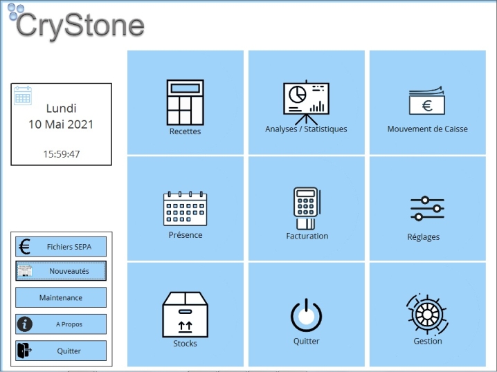 Ecran du menu principal